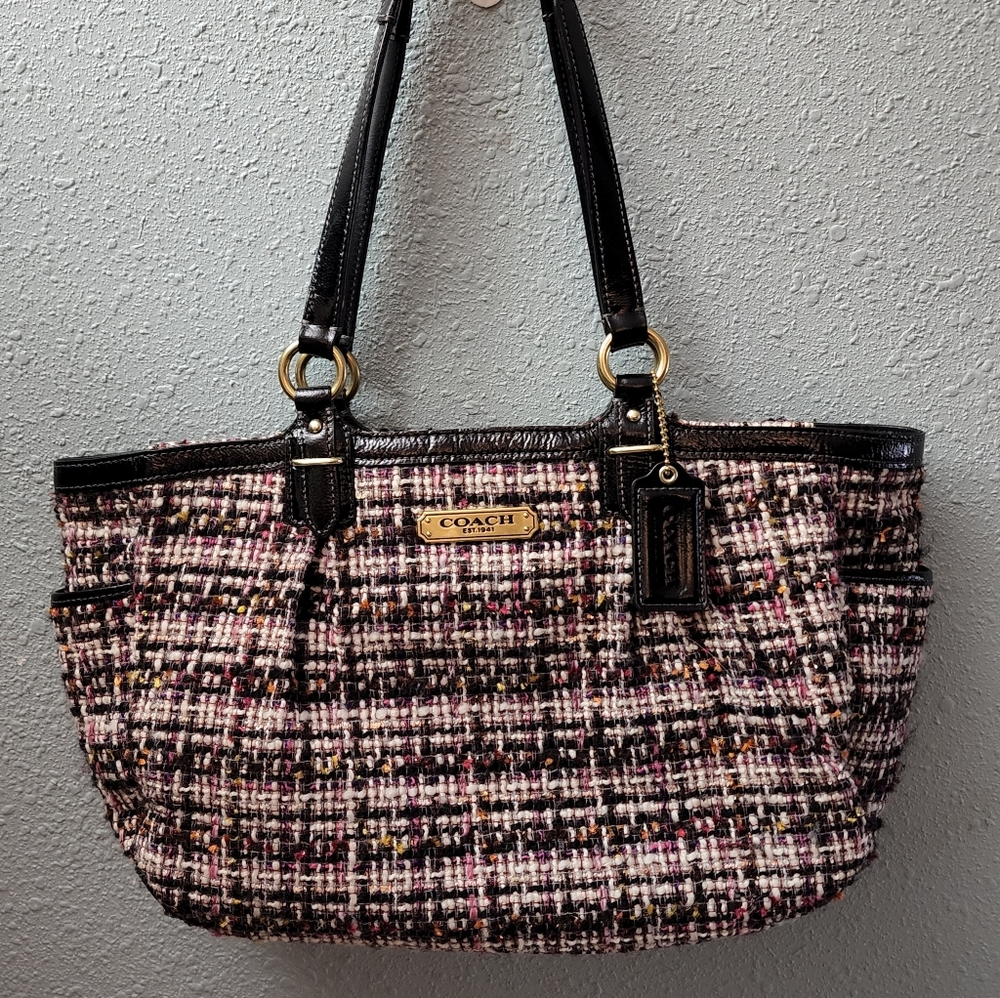 Coach Plaid Wool with Black Patent Leather Trim